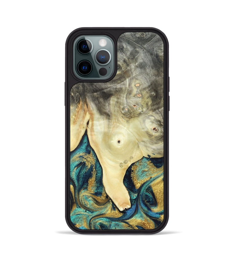 iPhone 12 Pro Wood Phone Case - Tawnya (Teal & Gold, 820653)