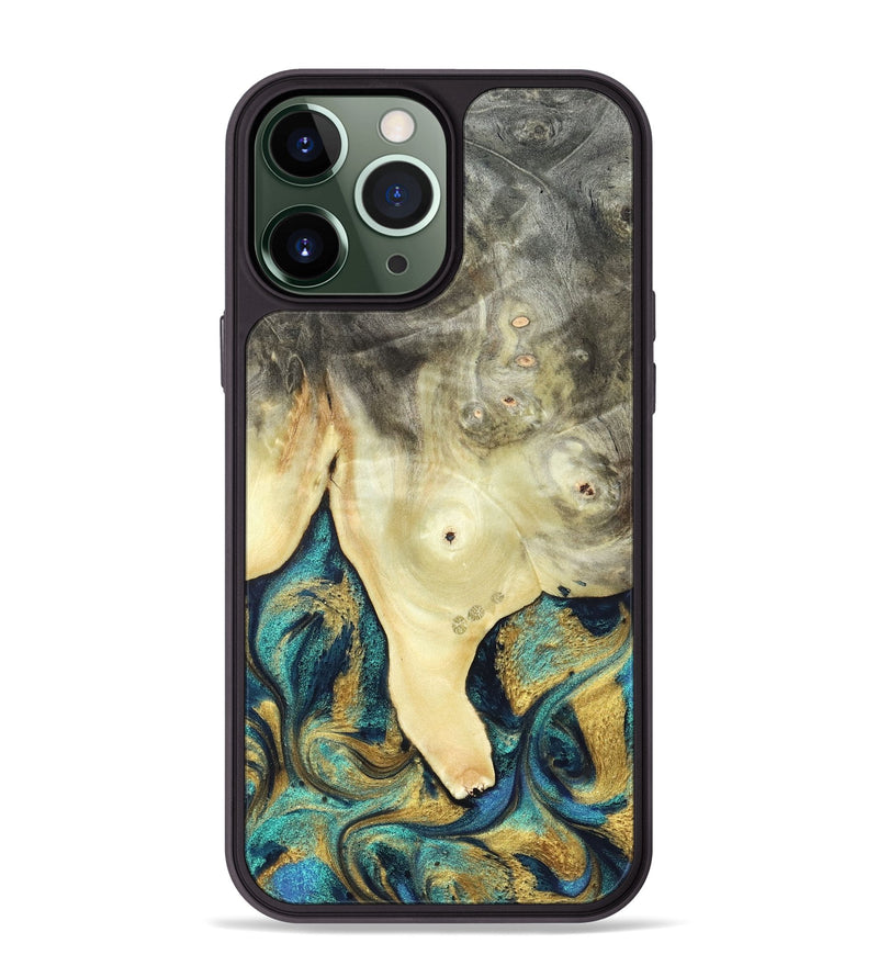 iPhone 13 Pro Max Wood Phone Case - Tawnya (Teal & Gold, 820653)