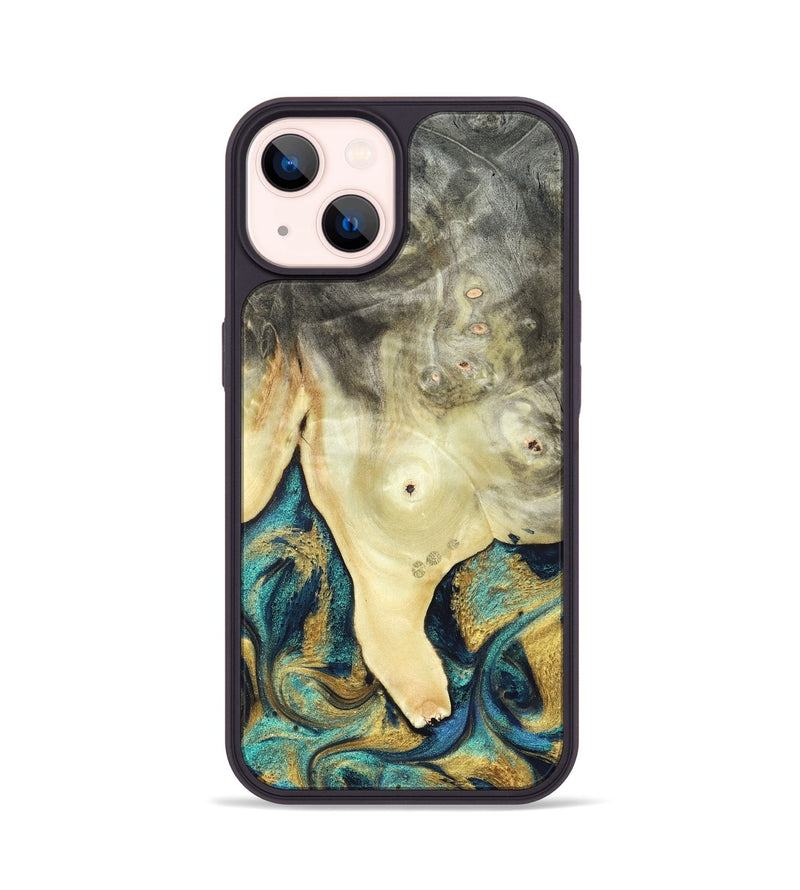 iPhone 14 Wood Phone Case - Tawnya (Teal & Gold, 820653)