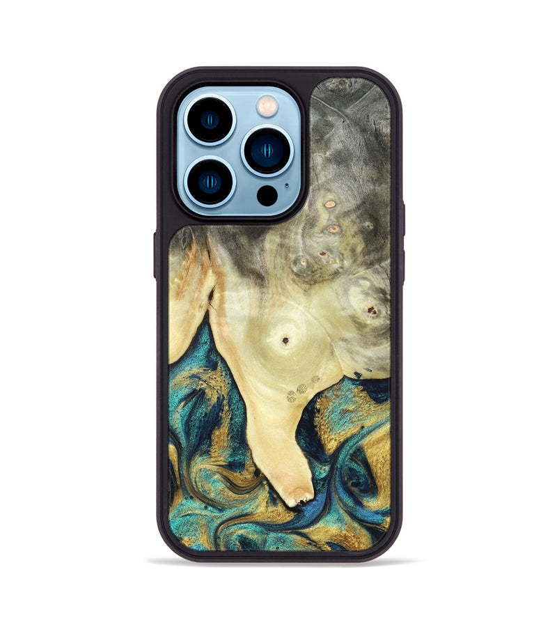 iPhone 14 Pro Wood Phone Case - Tawnya (Teal & Gold, 820653)