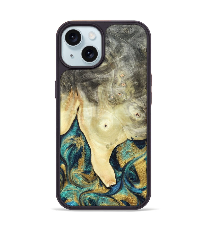 iPhone 15 Wood Phone Case - Tawnya (Teal & Gold, 820653)