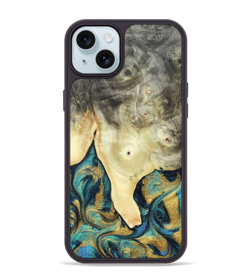 iPhone 15 Plus Wood Phone Case - Tawnya (Teal & Gold, 820653)