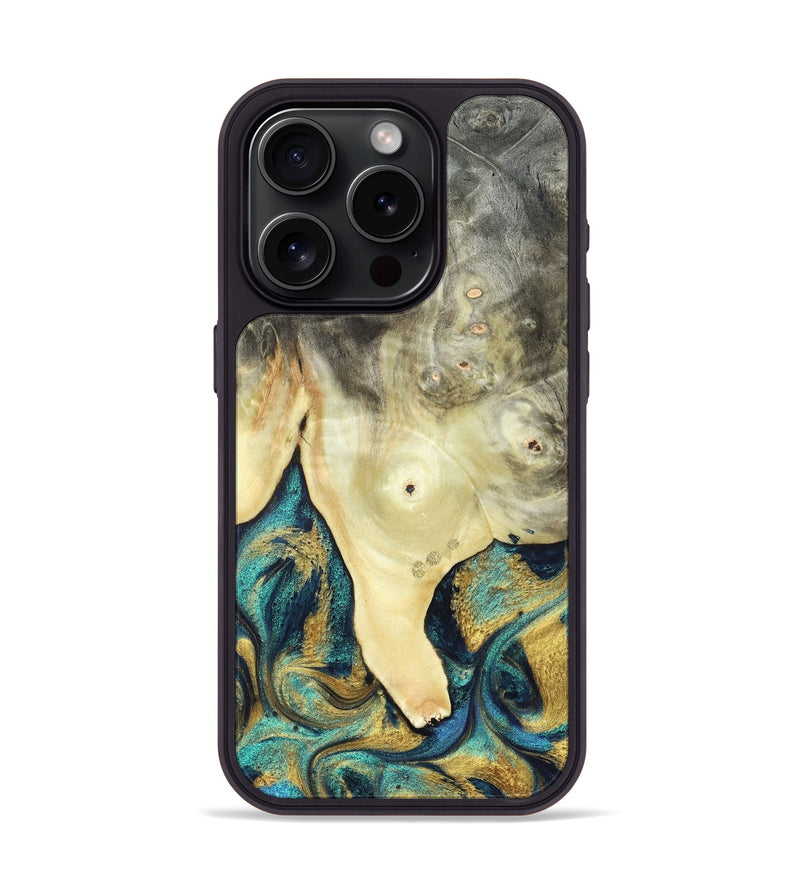 iPhone 15 Pro Wood Phone Case - Tawnya (Teal & Gold, 820653)