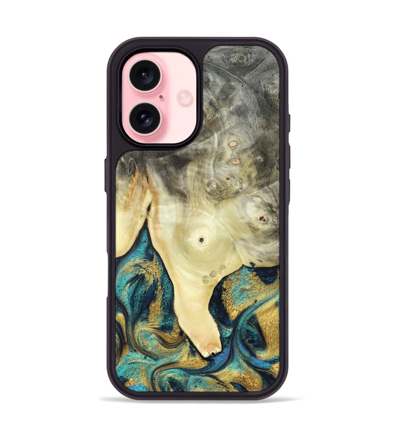 iPhone 16 Wood Phone Case - Tawnya (Teal & Gold, 820653)