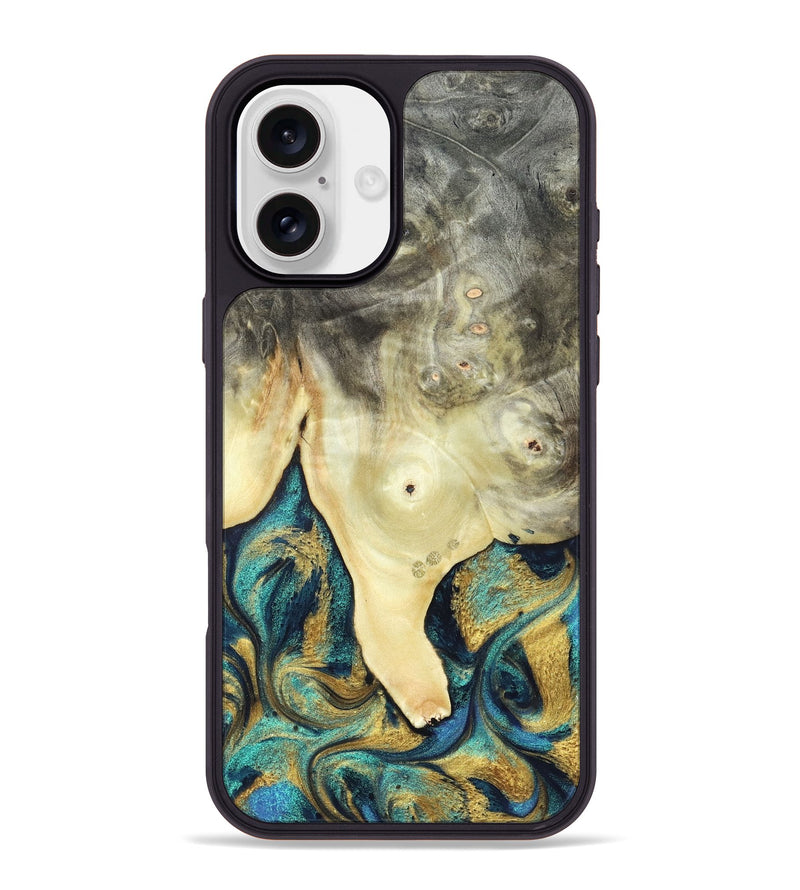iPhone 16 Plus Wood Phone Case - Tawnya (Teal & Gold, 820653)