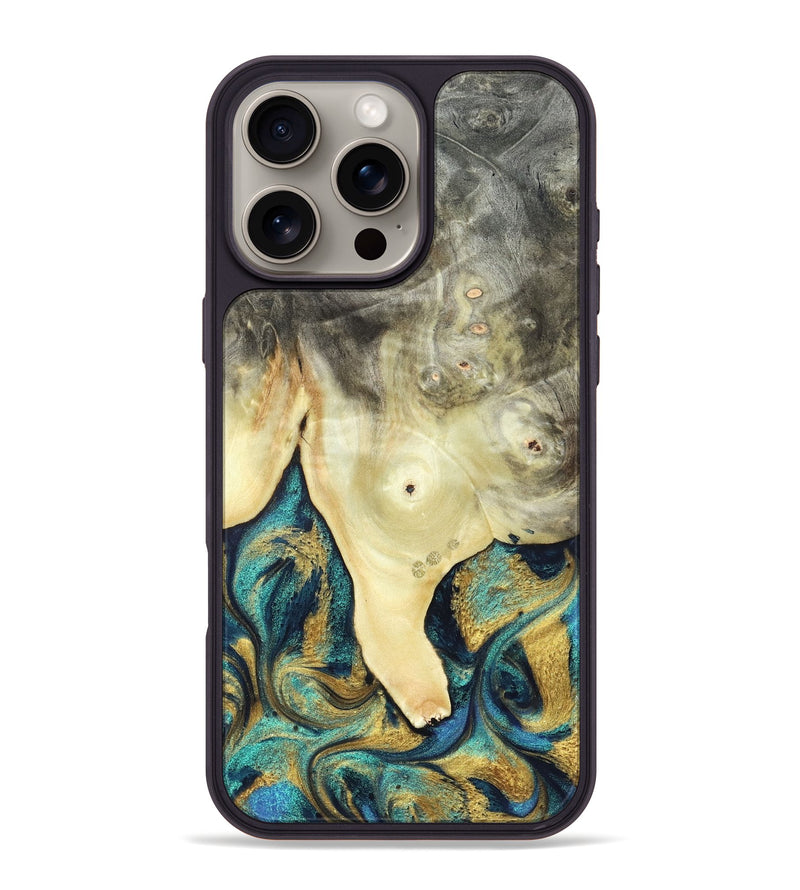 iPhone 16 Pro Max Wood Phone Case - Tawnya (Teal & Gold, 820653)
