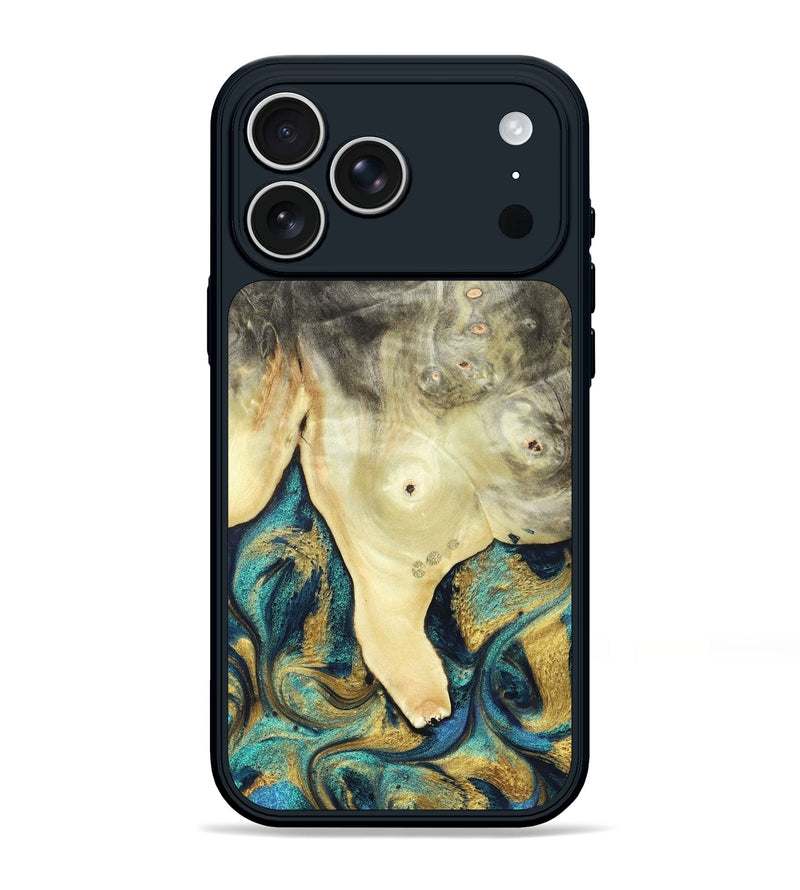 iPhone 17 Pro Max Wood Phone Case - Tawnya (Teal & Gold, 820653)