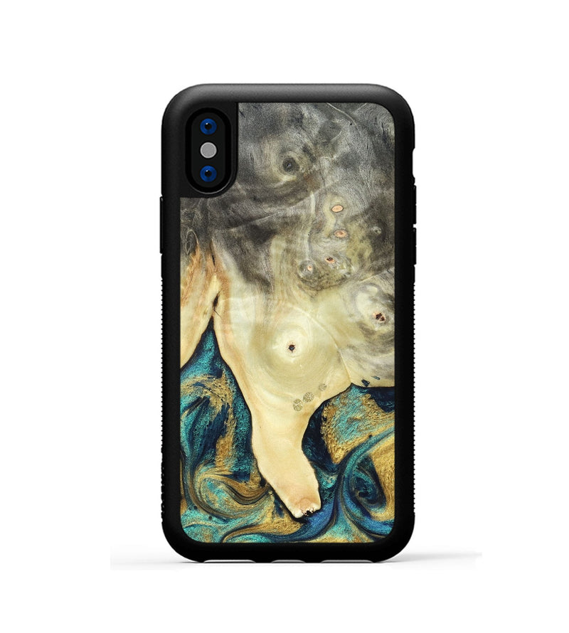 iPhone Xs Wood Phone Case - Tawnya (Teal & Gold, 820653)