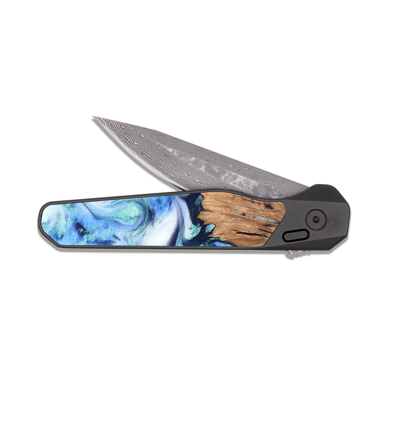 EDC Dark Damascus Wood Pocket Knife - Jonna (Blue, 820665)