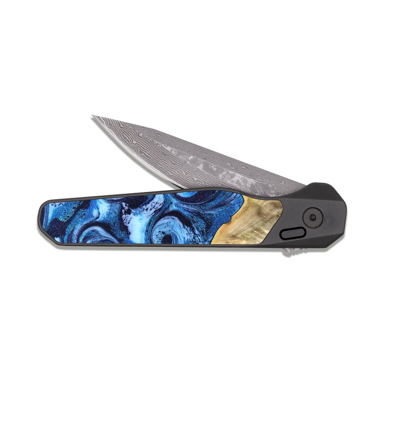 EDC Dark Damascus Wood Pocket Knife - Normand (Blue, 820668)