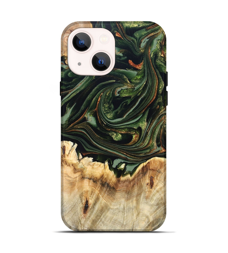iPhone 14 Wood Live Edge Phone Case - Zariah (Green, 820695)