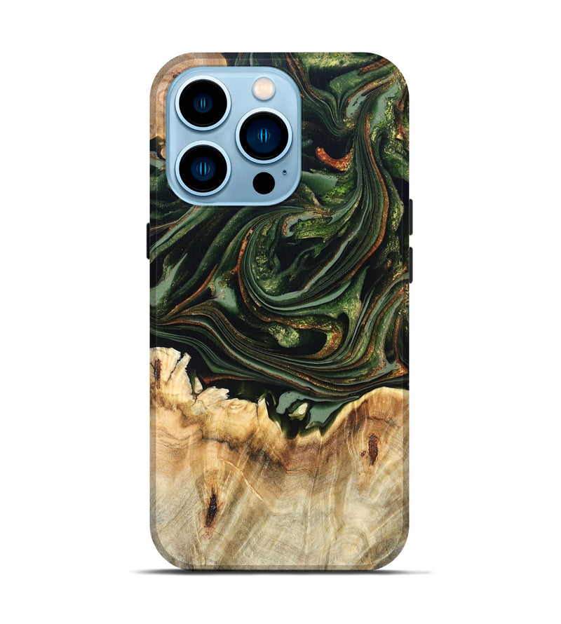 iPhone 14 Pro Wood Live Edge Phone Case - Zariah (Green, 820695)