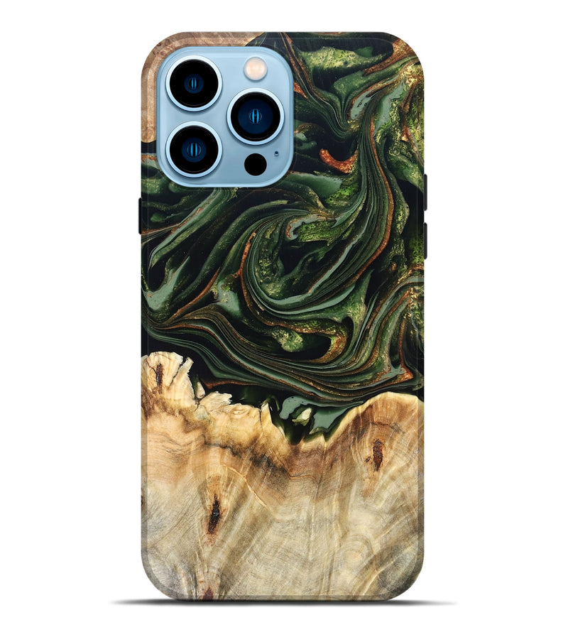 iPhone 14 Pro Max Wood Live Edge Phone Case - Zariah (Green, 820695)