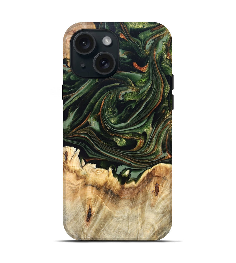 iPhone 15 Wood Live Edge Phone Case - Zariah (Green, 820695)