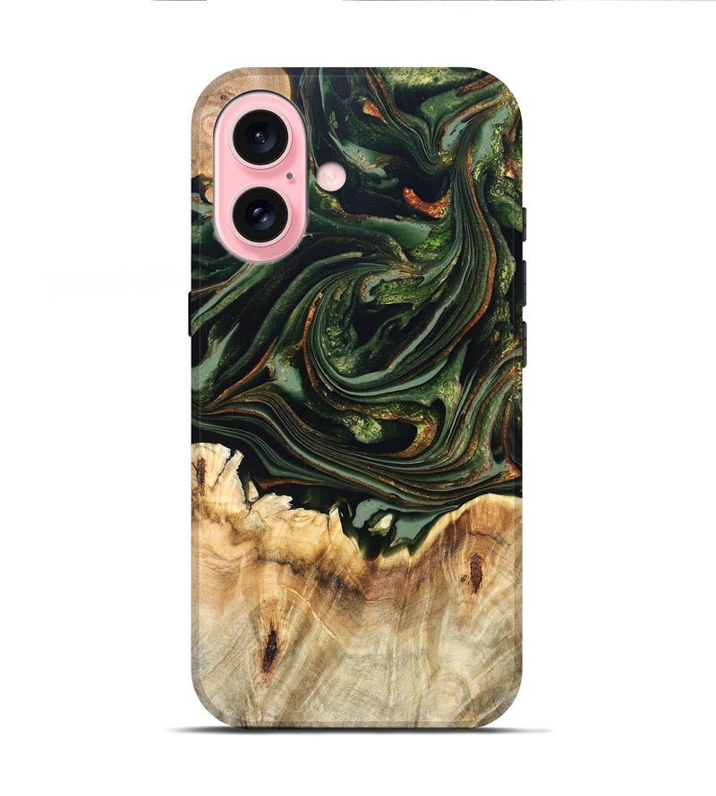 iPhone 16 Wood Live Edge Phone Case - Zariah (Green, 820695)