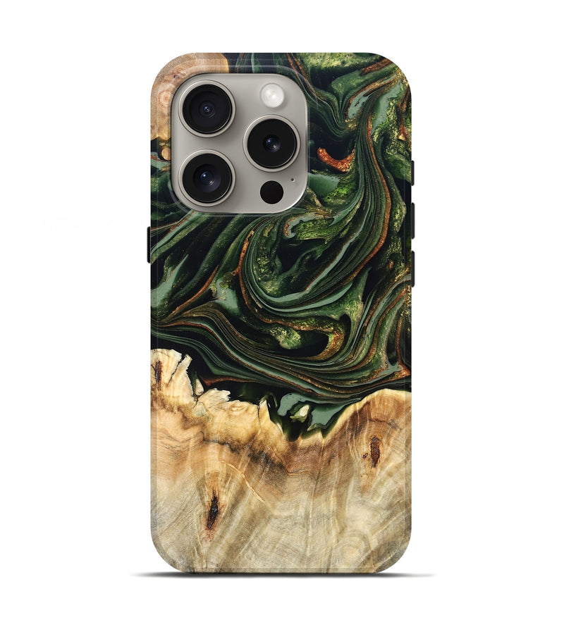 iPhone 16 Pro Wood Live Edge Phone Case - Zariah (Green, 820695)
