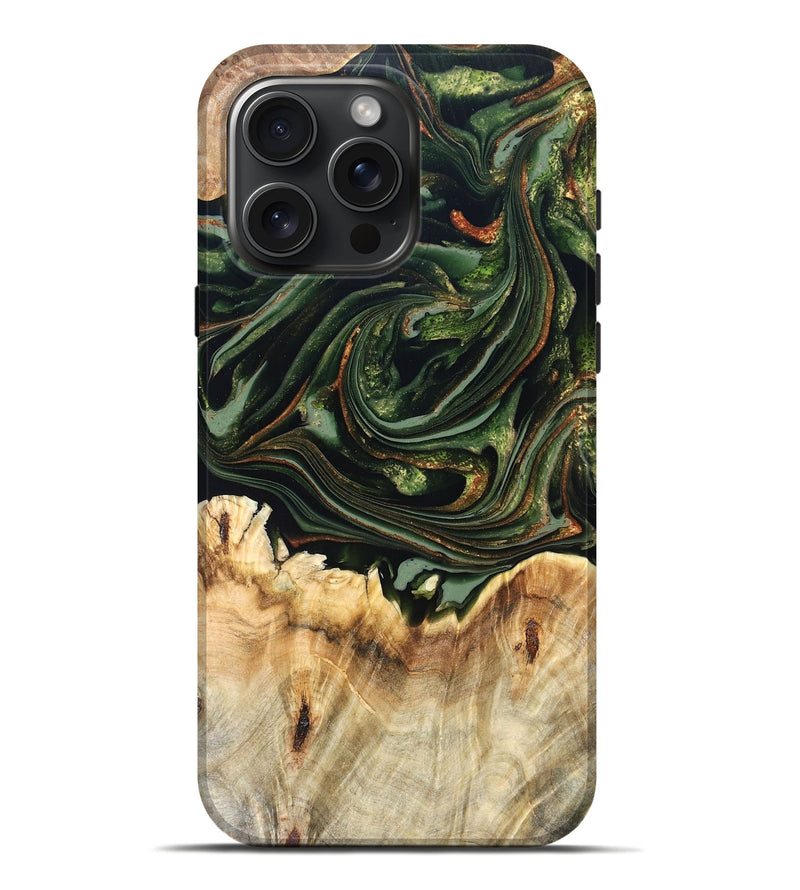 iPhone 16 Pro Max Wood Live Edge Phone Case - Zariah (Green, 820695)