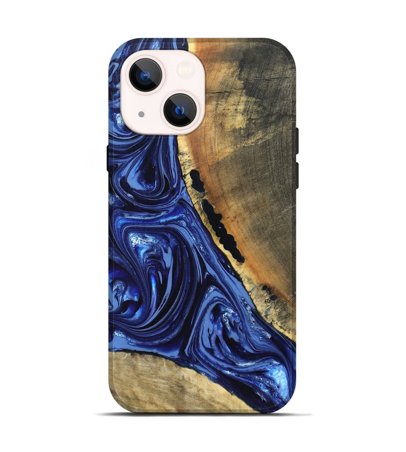 iPhone 14 Wood Live Edge Phone Case - Evelyn (Blue, 820697)
