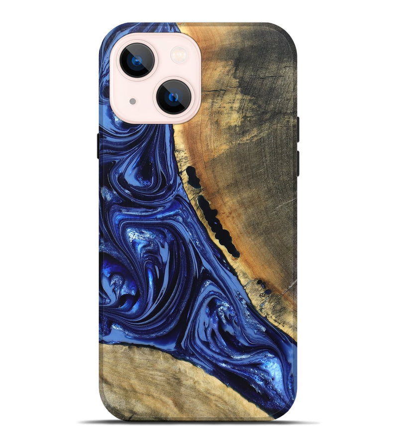 iPhone 14 Plus Wood Live Edge Phone Case - Evelyn (Blue, 820697)