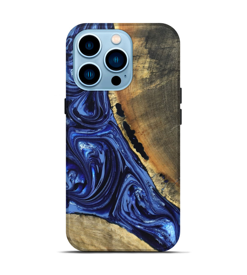 iPhone 14 Pro Wood Live Edge Phone Case - Evelyn (Blue, 820697)