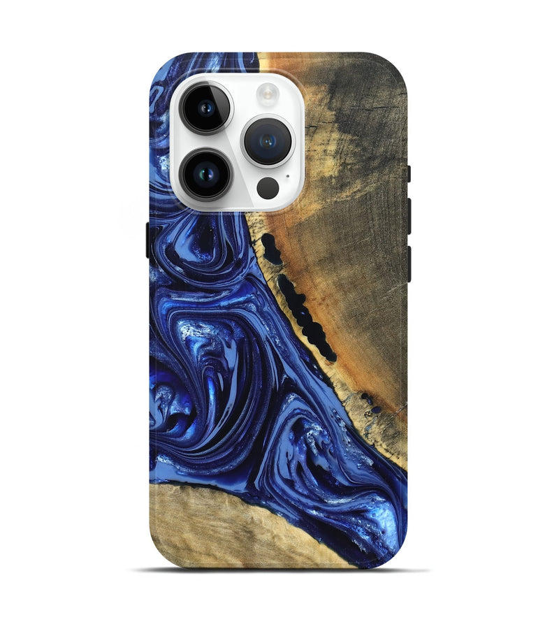 iPhone 15 Pro Wood Live Edge Phone Case - Evelyn (Blue, 820697)