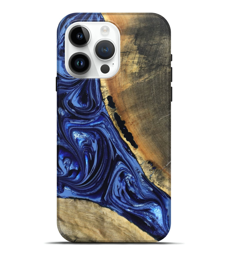 iPhone 15 Pro Max Wood Live Edge Phone Case - Evelyn (Blue, 820697)