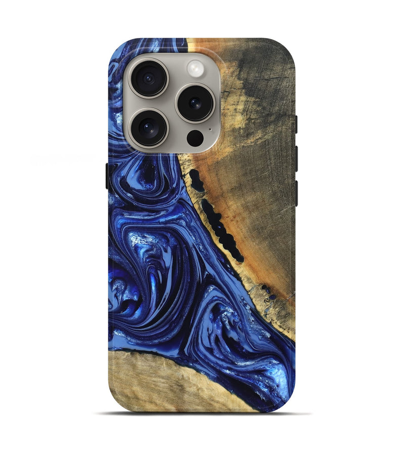 iPhone 16 Pro Wood Live Edge Phone Case - Evelyn (Blue, 820697)
