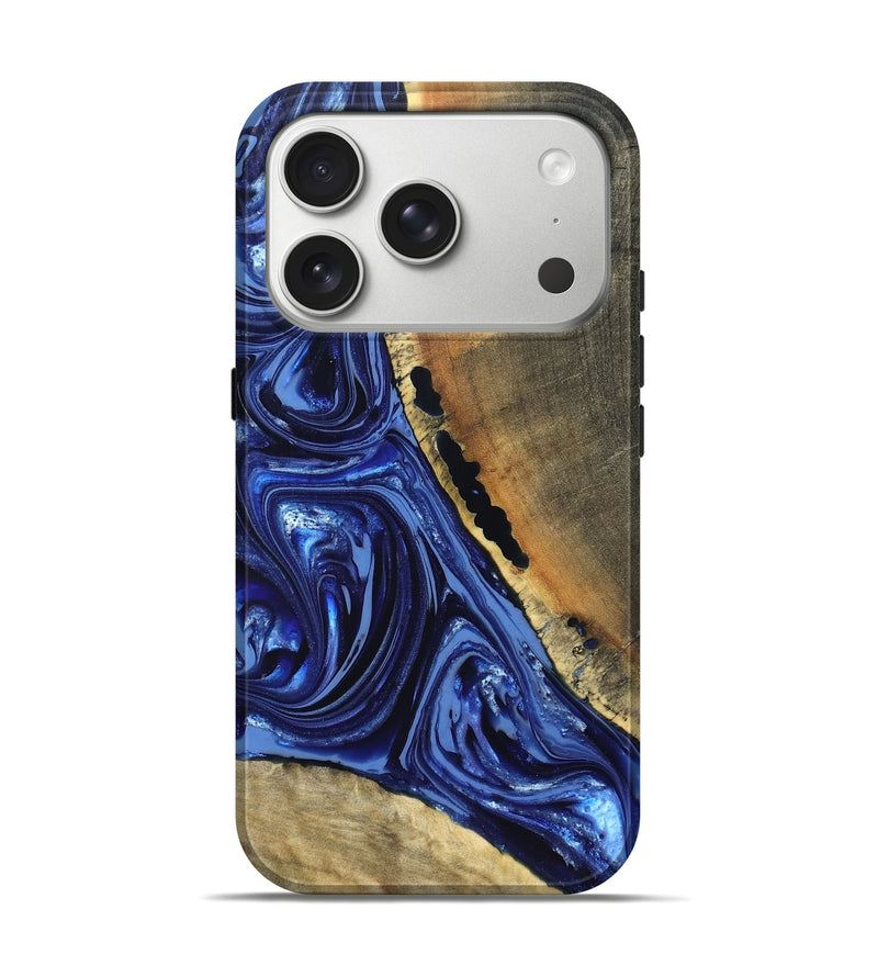 iPhone 17 Pro Wood Live Edge Phone Case - Evelyn (Blue, 820697)
