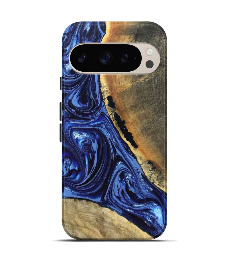 Pixel 9 Pro Wood Live Edge Phone Case - Evelyn (Blue, 820697)