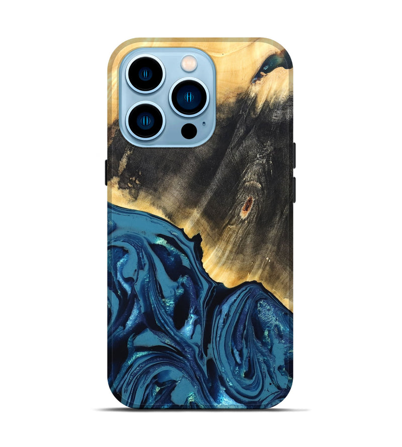iPhone 14 Pro Wood Live Edge Phone Case - Lettie (Blue, 820700)