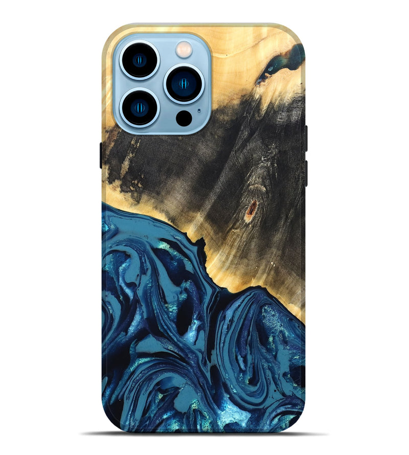 iPhone 14 Pro Max Wood Live Edge Phone Case - Lettie (Blue, 820700)