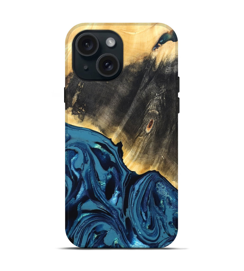 iPhone 15 Wood Live Edge Phone Case - Lettie (Blue, 820700)