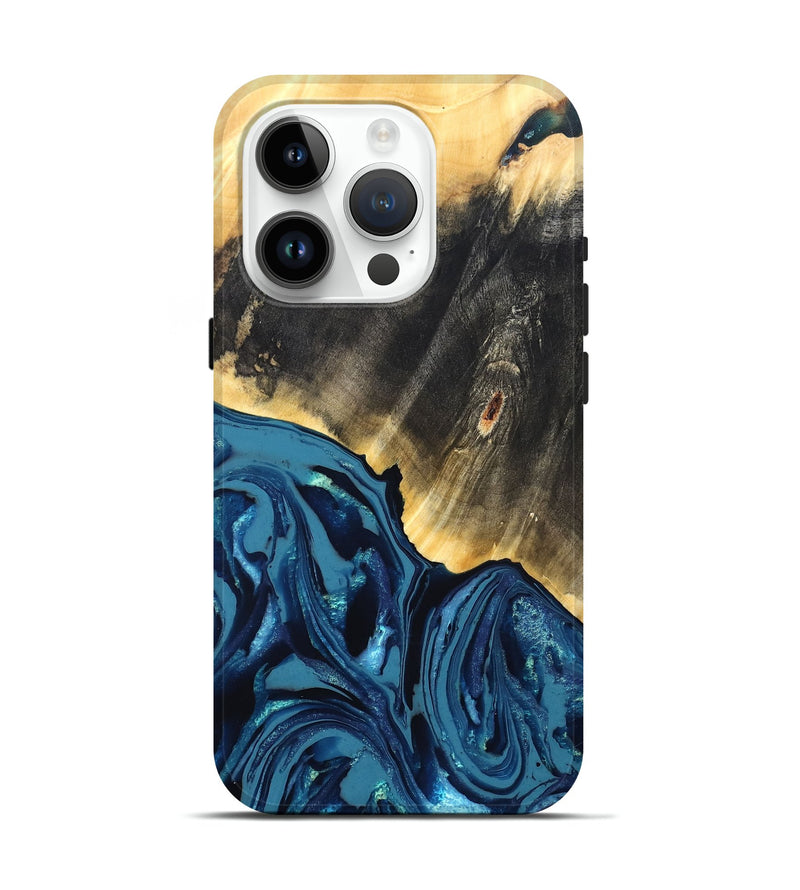 iPhone 15 Pro Wood Live Edge Phone Case - Lettie (Blue, 820700)