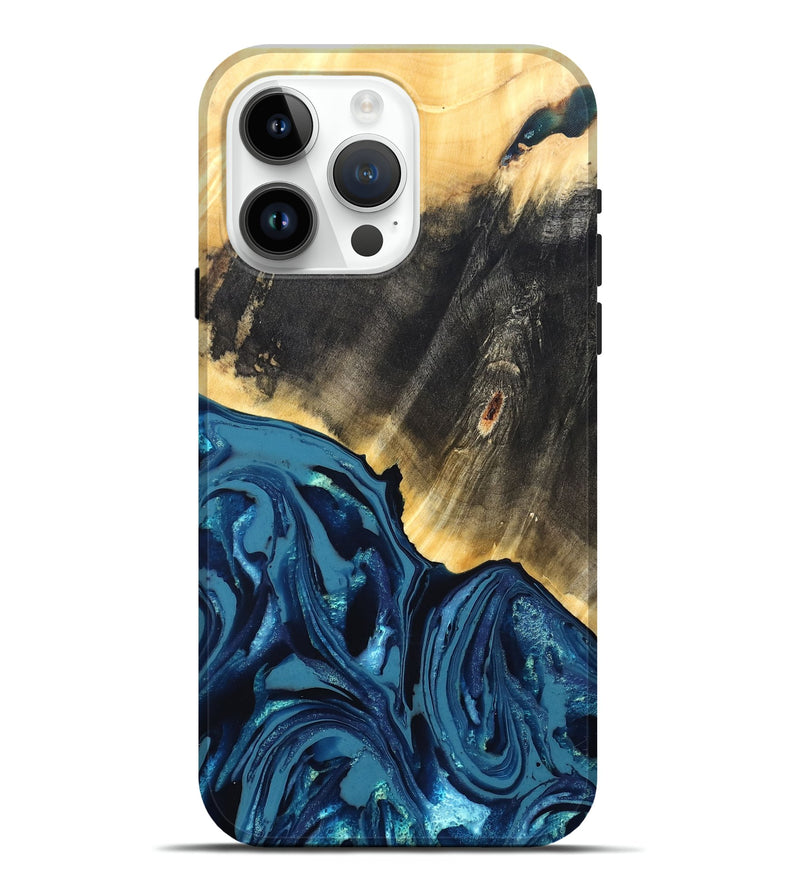 iPhone 15 Pro Max Wood Live Edge Phone Case - Lettie (Blue, 820700)