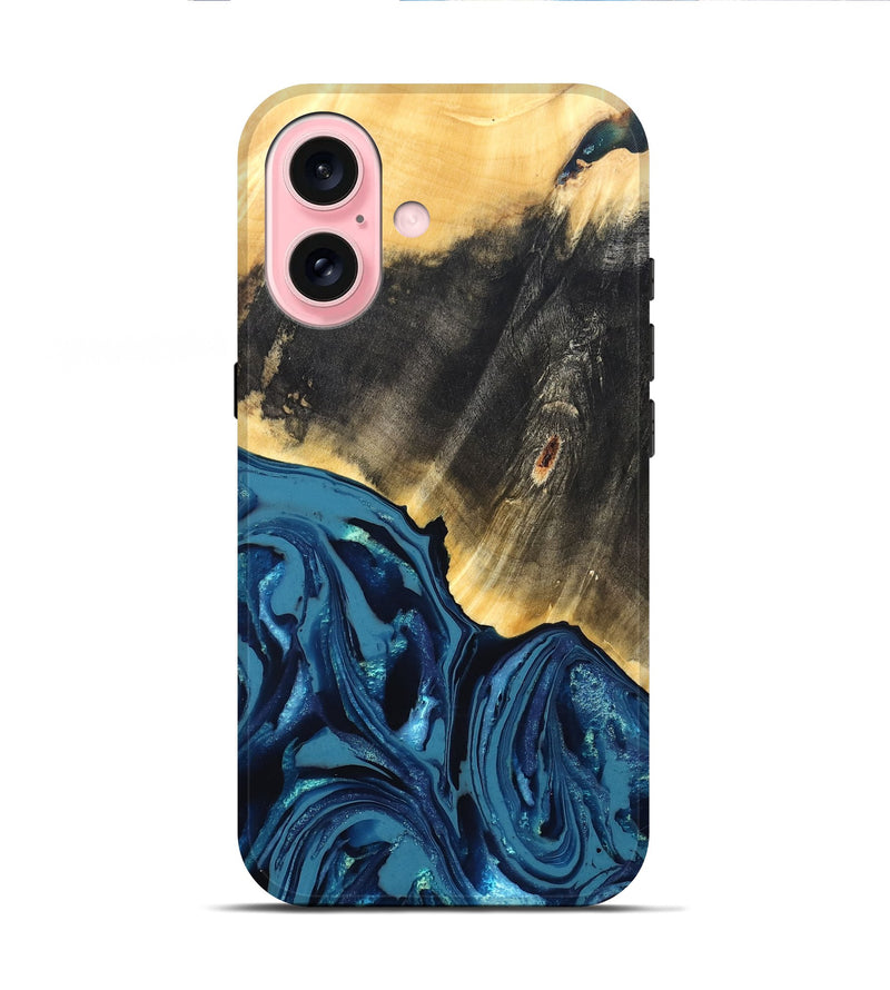iPhone 16 Wood Live Edge Phone Case - Lettie (Blue, 820700)