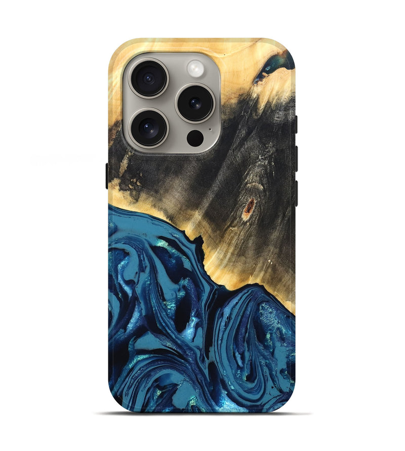 iPhone 16 Pro Wood Live Edge Phone Case - Lettie (Blue, 820700)