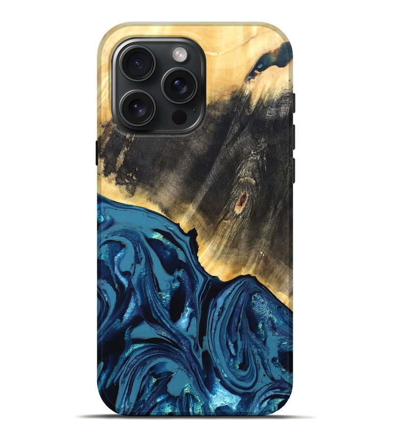 iPhone 16 Pro Max Wood Live Edge Phone Case - Lettie (Blue, 820700)