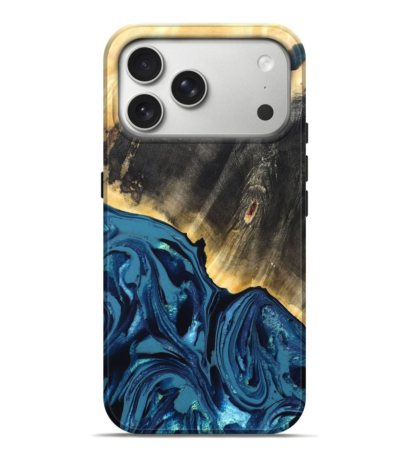 iPhone 17 Pro Max Wood Live Edge Phone Case - Lettie (Blue, 820700)