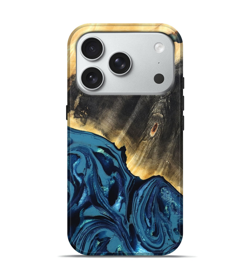 iPhone 18 Pro Wood Live Edge Phone Case - Lettie (Blue, 820700)
