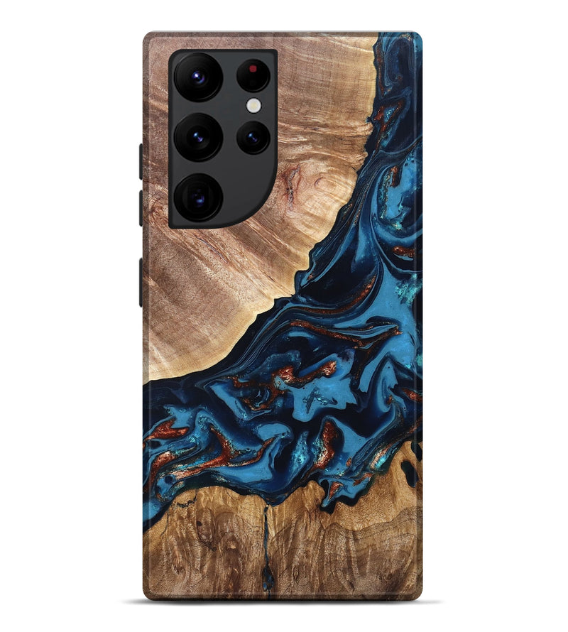 Galaxy S22 Ultra Wood Live Edge Phone Case - Chynna (Teal & Gold, 820701)