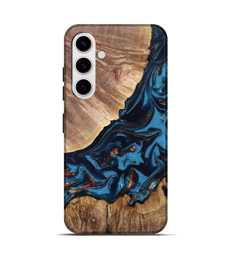 Galaxy S25 Wood Live Edge Phone Case - Chynna (Teal & Gold, 820701)