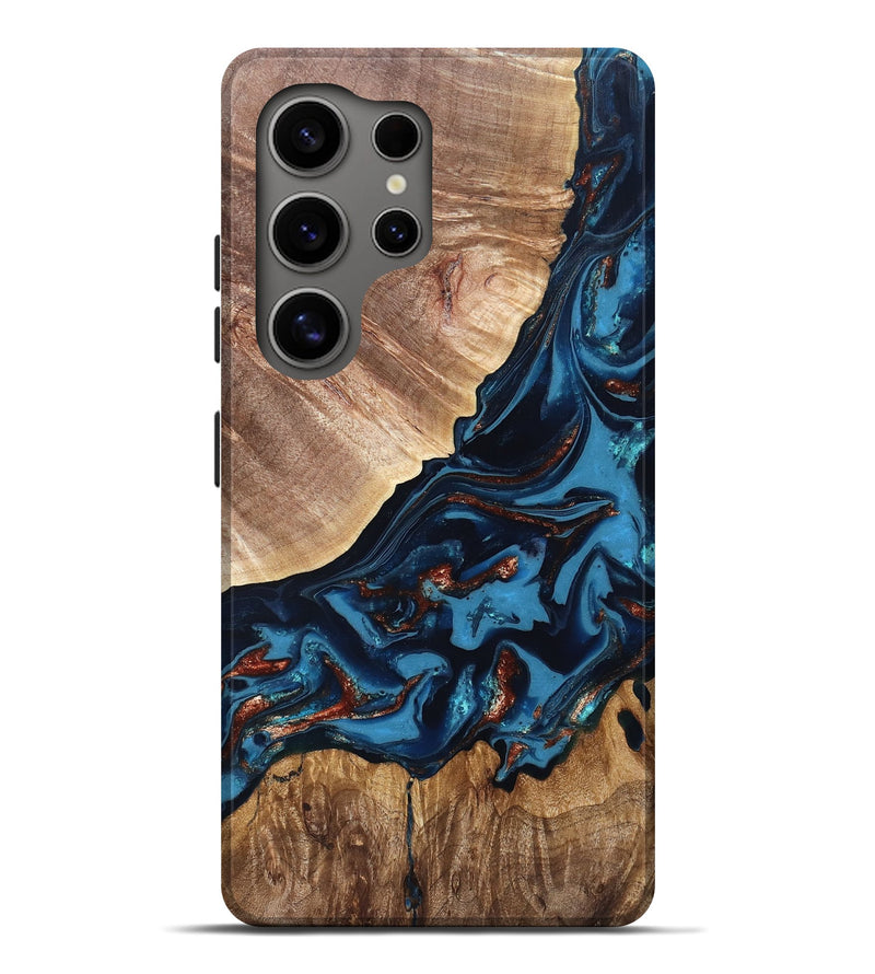 Galaxy S25 Ultra Wood Live Edge Phone Case - Chynna (Teal & Gold, 820701)