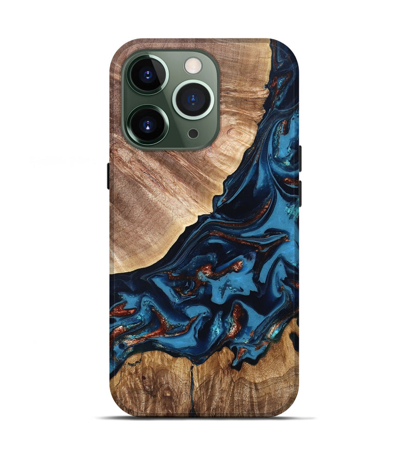 iPhone 13 Pro Wood Live Edge Phone Case - Chynna (Teal & Gold, 820701)
