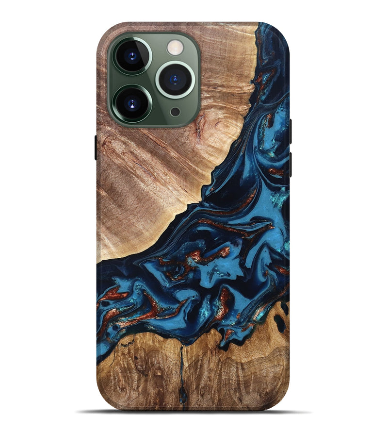 iPhone 13 Pro Max Wood Live Edge Phone Case - Chynna (Teal & Gold, 820701)