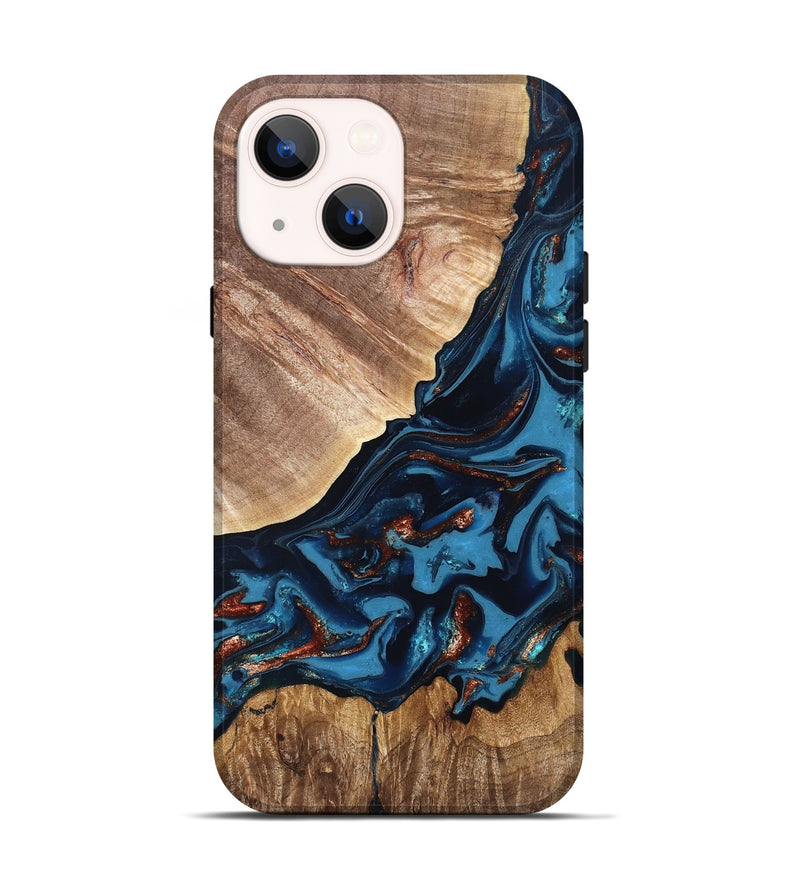 iPhone 14 Wood Live Edge Phone Case - Chynna (Teal & Gold, 820701)
