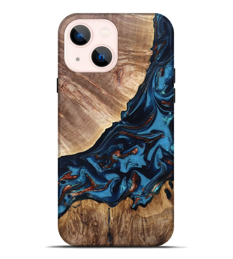 iPhone 14 Plus Wood Live Edge Phone Case - Chynna (Teal & Gold, 820701)
