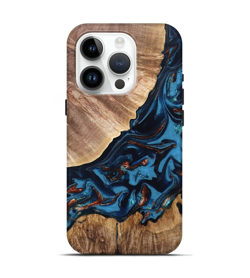 iPhone 15 Pro Wood Live Edge Phone Case - Chynna (Teal & Gold, 820701)
