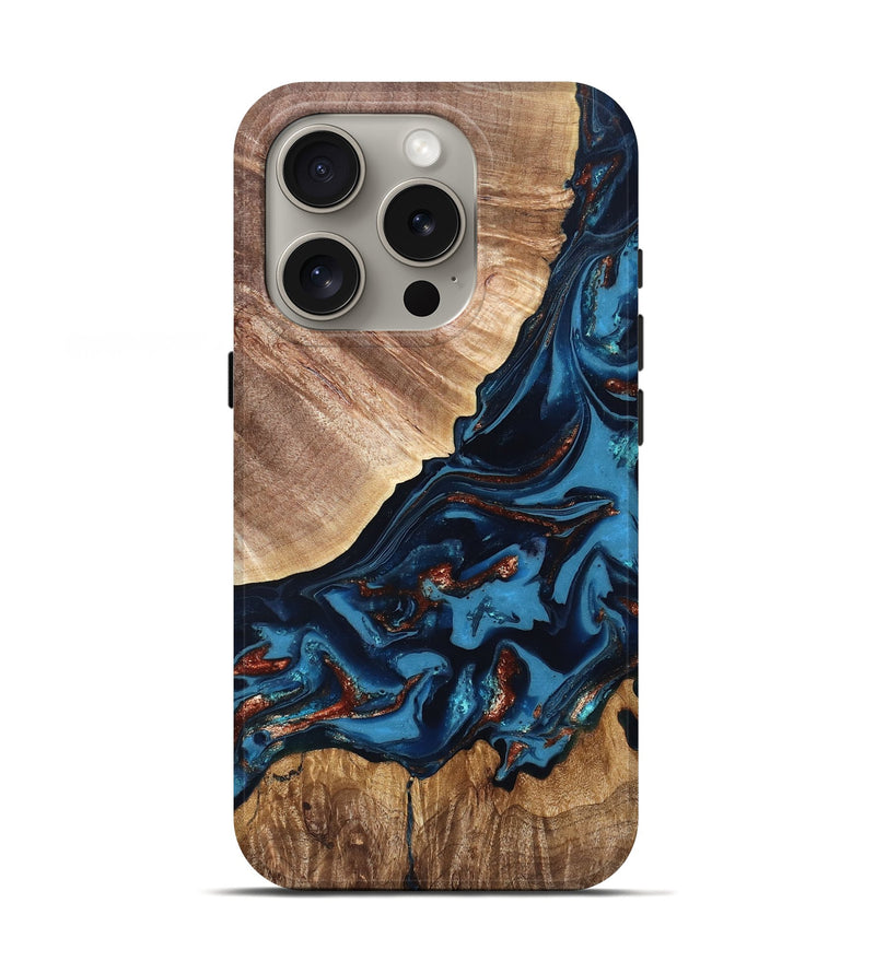 iPhone 16 Pro Wood Live Edge Phone Case - Chynna (Teal & Gold, 820701)