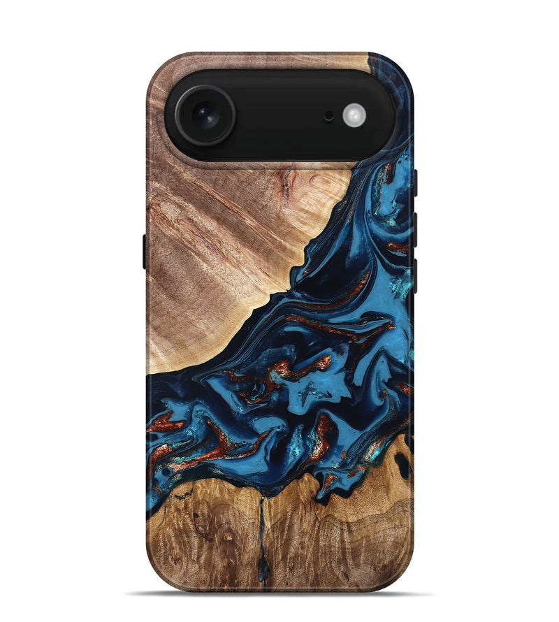 iPhone 17 Air Wood Live Edge Phone Case - Chynna (Teal & Gold, 820701)