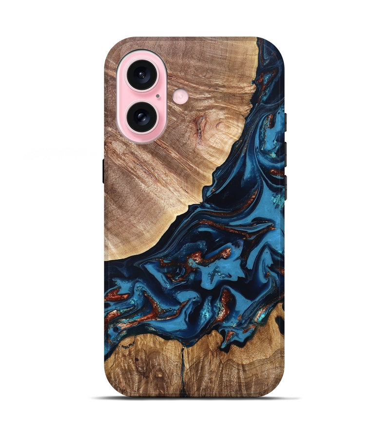 iPhone 17 Wood Live Edge Phone Case - Chynna (Teal & Gold, 820701)
